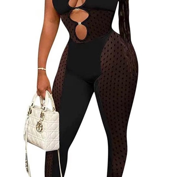 Sexy deep v neck mesh jumpsuit - Picture 5 of 5